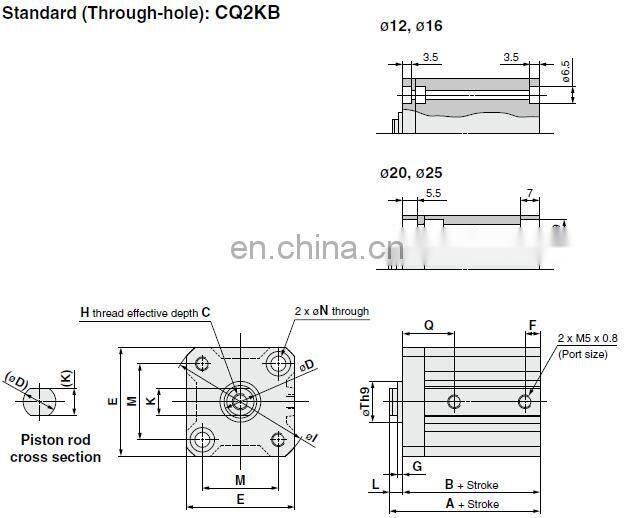 Non-rotating Rod Double Acting Single Rod 32 mm diameter 30 stroke CQ2KB32-30DZ Pneumatic Air Compact Cylinders