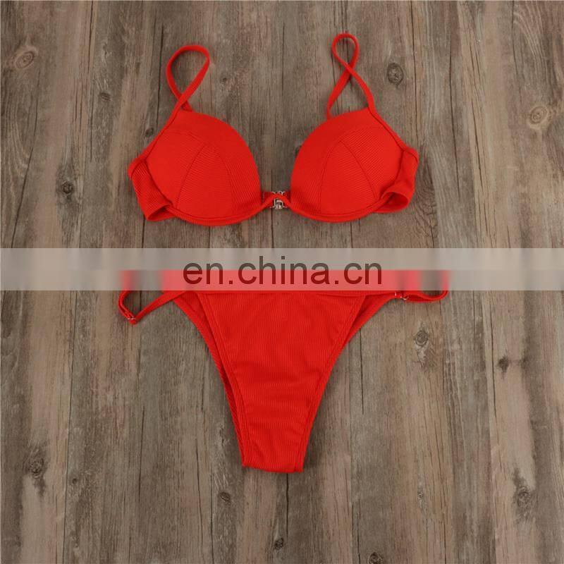 American Classical Beach Solid Bikini Set Two Pieces Summer Hot Sexy G String Swimsuit Woman Micro Push Up Swimsuit