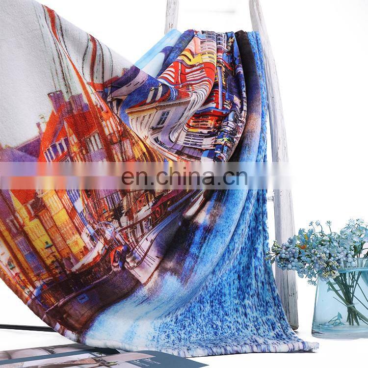 Low MOQ Custom Fluffy 3D Digital Print Sublimation Print Blanket Flannel Fleece Throw With Better Color Permeability