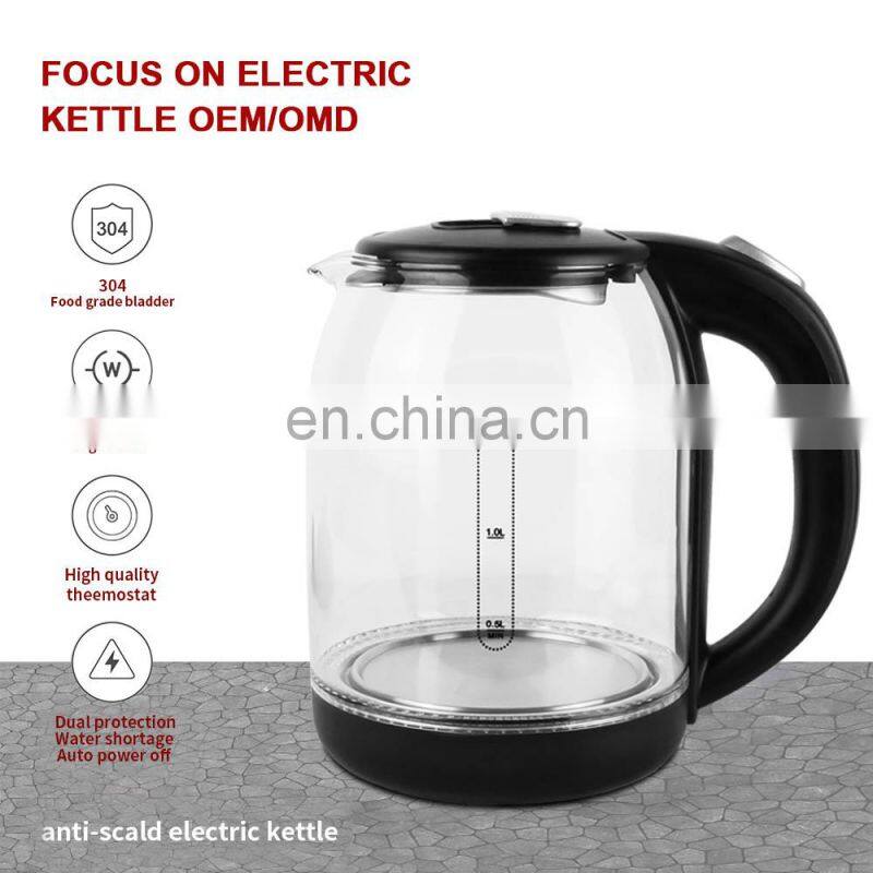 2020 NEW 360 degree glass electric water kettle Led light 304 S/Steel heater 1500W 1.8L