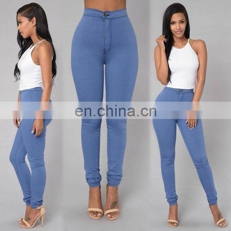 Sexy high waist elastic pencil skinny candy color ladies jeans sport