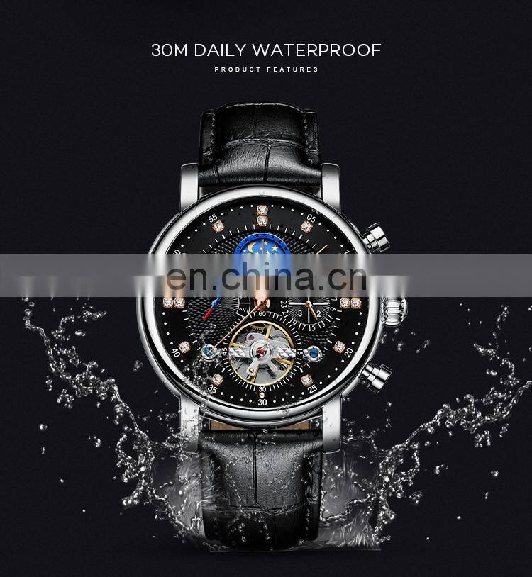 KINYUED J025 Automatic Watches Men Luxury Brand 2018 Mechanical Skeleton Watch Mens Moon Phase Calendar Sport Male Clock add Gif