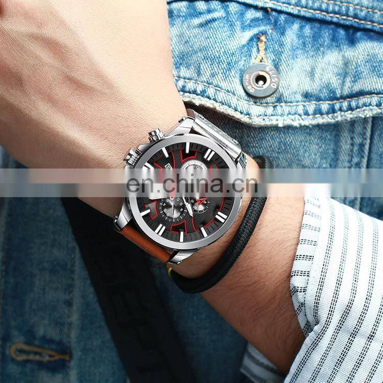 CURREN 8346 Men Black Leather Strap Analog Quartz Watches Chronograph Calendar Luminous Mens Wrist Watch