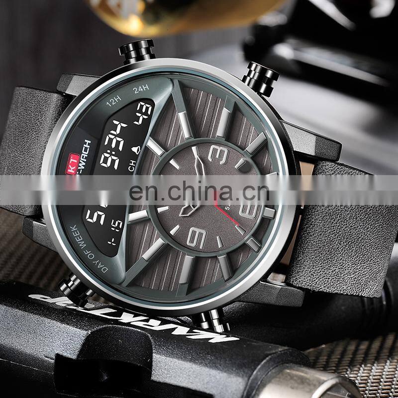 KAT-Wach 1819 Men Digital+Quartz Watch Waterproof 50M Male Luxury Brand Leather Military Multifunction Watch