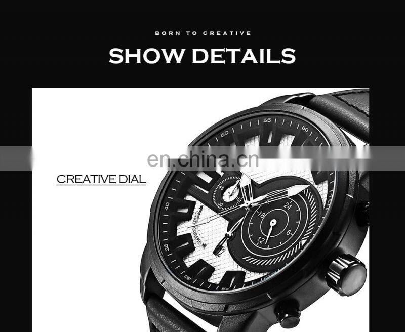 SINOBI Chronograph Men's Watch Calendar Date Function Luminous Soft Leather Band Quartz Watches S9786G Jam Tangan