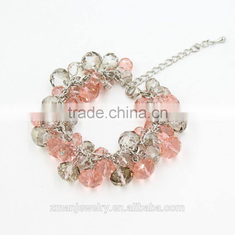 2015 New Arrival Bracelet,Cluster Transparent And Pink Glass Beads Charm Bracelet