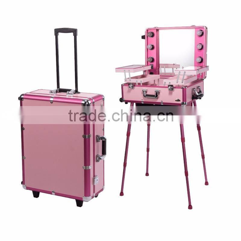 Guangdong Manufacturer Promotional Makeup Design Fashion Aluminum Cosmetic Case makeup trolley case with lighted mirror