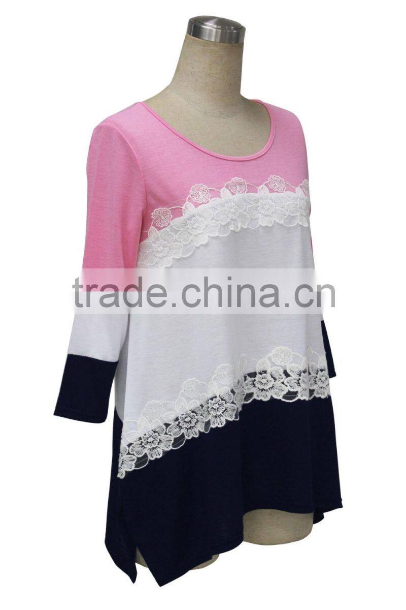 Designer Western Irregular Pastel Color Patchwork Colorblock Bohemian Women Lace Ladies Tops