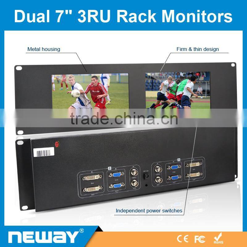 Live Scene dual 7'' dual touch monitor display VGA DVI LCD rack mount