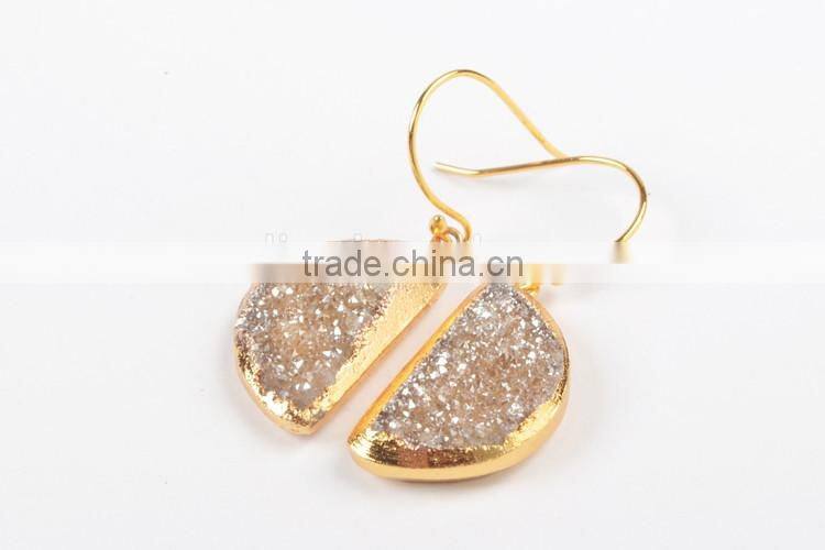 Fashion women Jewelry Hoop Titanium Rainbow Druzy diamond Earring models 18K Gold Plated earring