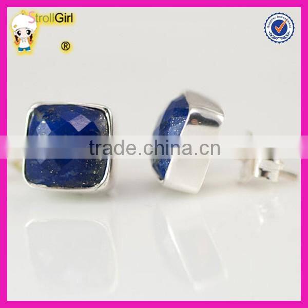 Fashion hot faceted green onyx gold plated stud earrings