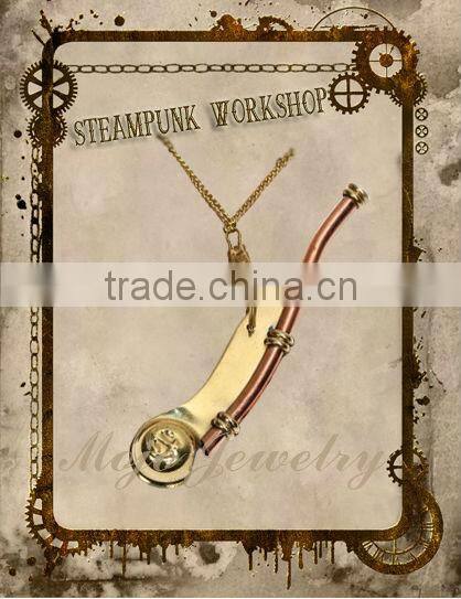 Unique Antique Metal Gun Pendant Chunky Chain Link Necklace