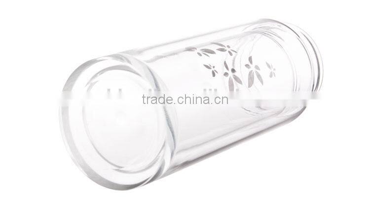 Transparent insulated double wall glass tea bottle