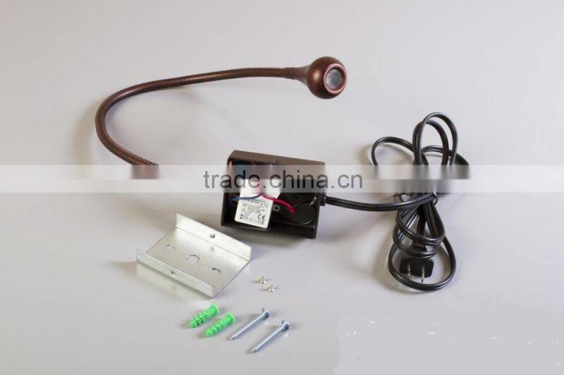 flexible 1w goose neck wall light for bedside book reading led lamp with on off switch