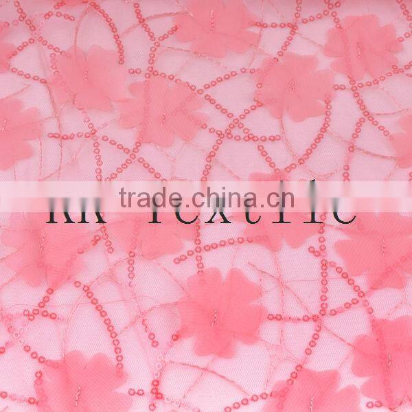 Latest Korean fashion fabric embroidery silk fabric textile shiny beaded lace fabric partysu