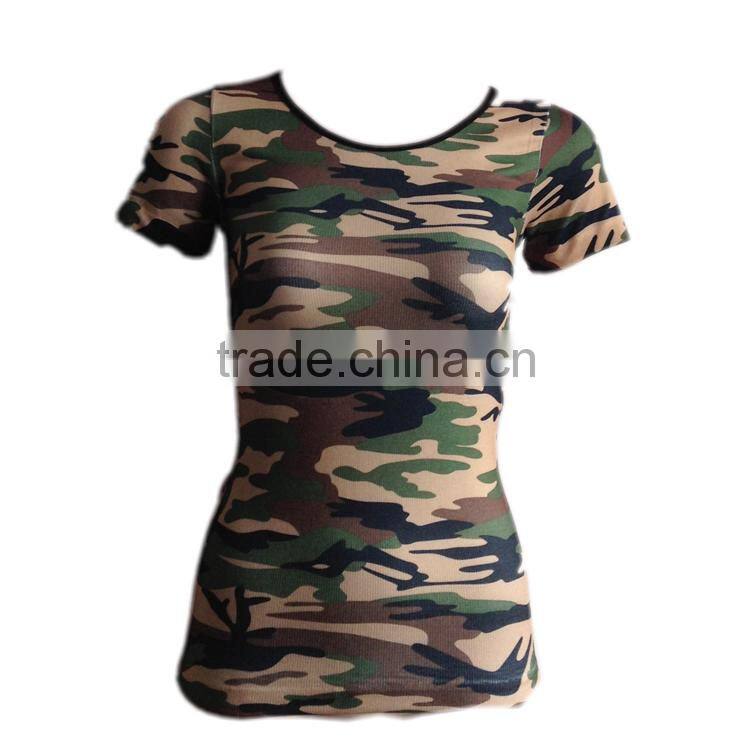 2016 seamless women t shirt printing military camouflage t shirt with wholesale price