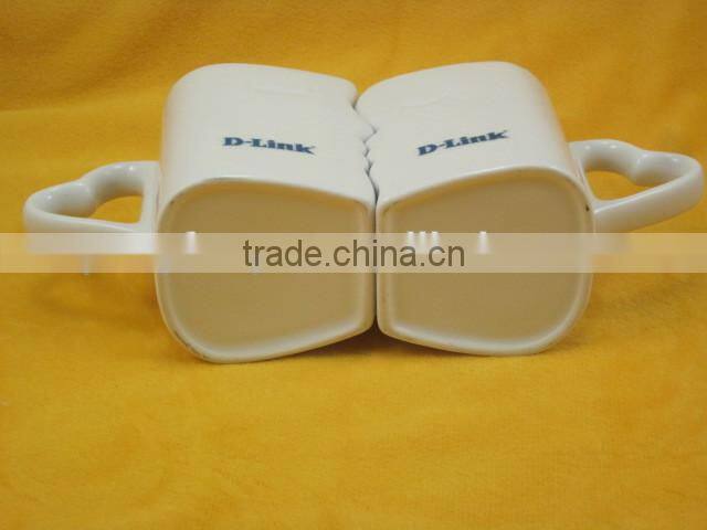 YF28027 twin mugs with heart shape handle