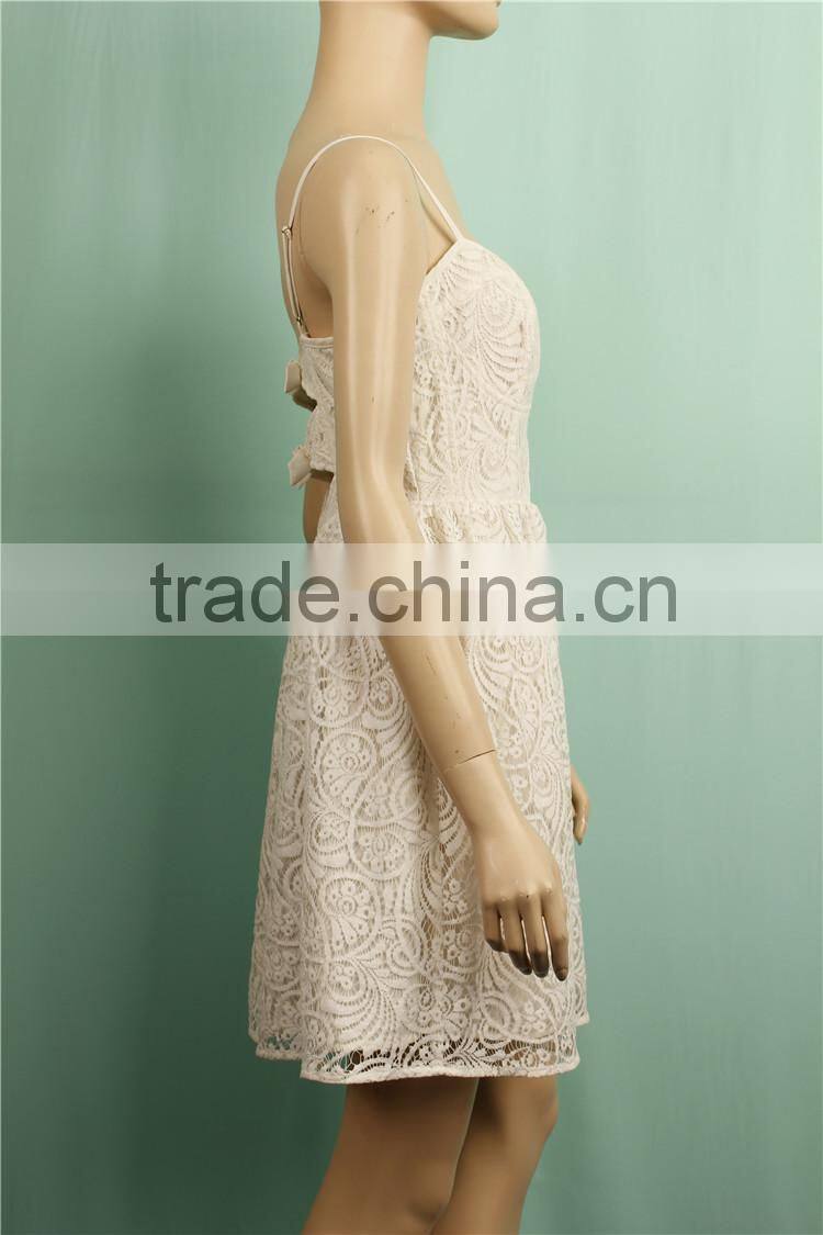 2016 S/S sleeveless back bow tie lady white party dresses