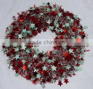 2015 Promtional Artificial PET Tinsel Wreath in Green Color