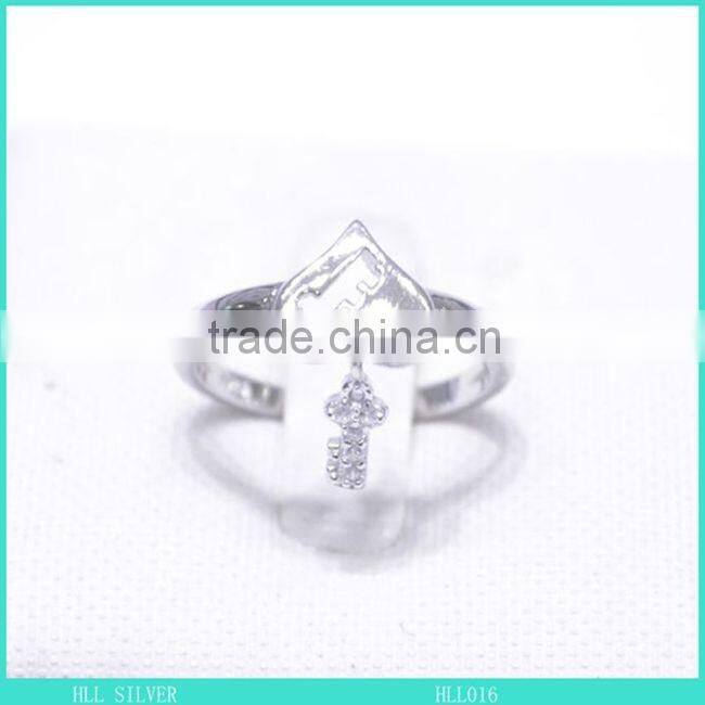 925 sterling silver heart shape key charming ring design for girl with cz stone