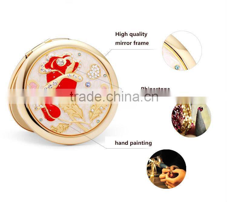 metal pocket antique cosmetic mirror with diamond