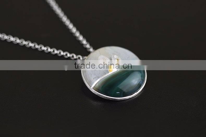 2016 China Style Plants On The River Side 925 Sterling Silver Agate Necklace Pendant for Women Fashion Necklace Jewelry