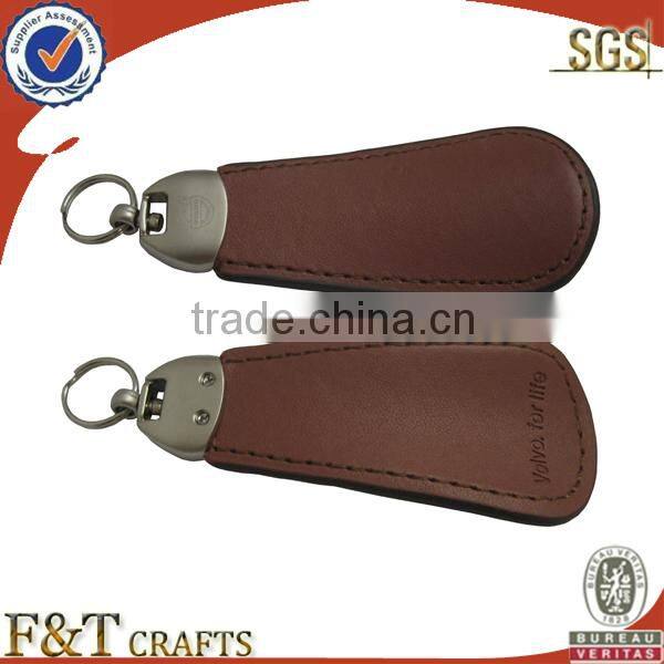 zinc alloy plain real leather custom shape keychain with strap for men