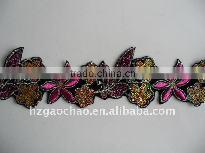 Flower design gold sequin velvet embroidery lace