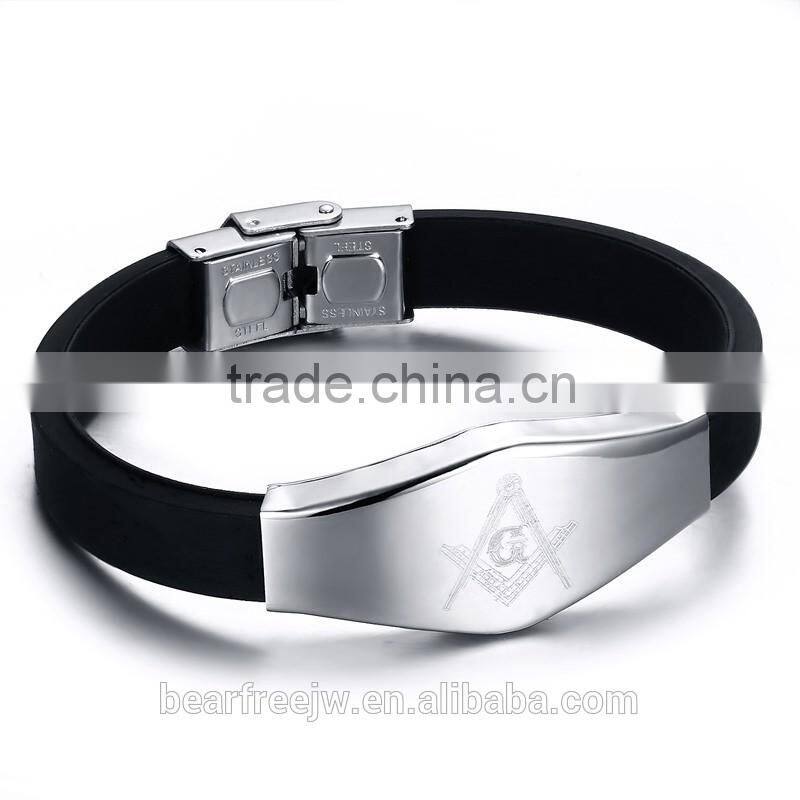 Fashion Jewelry Stainless Steel Silicone Masonic Bracelet Designs for Men