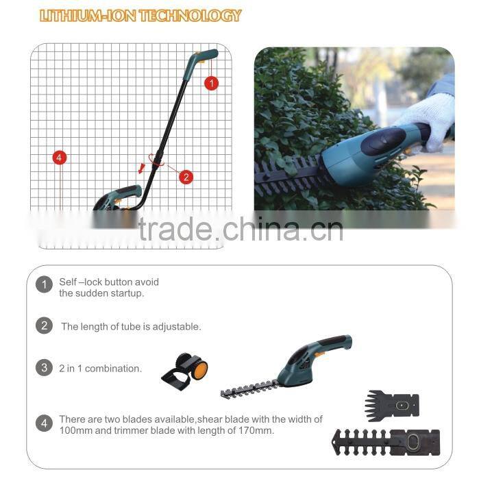 2 in 1 lithium 7.2v aluminum telescopic handle hedge trimmer garden hand tools