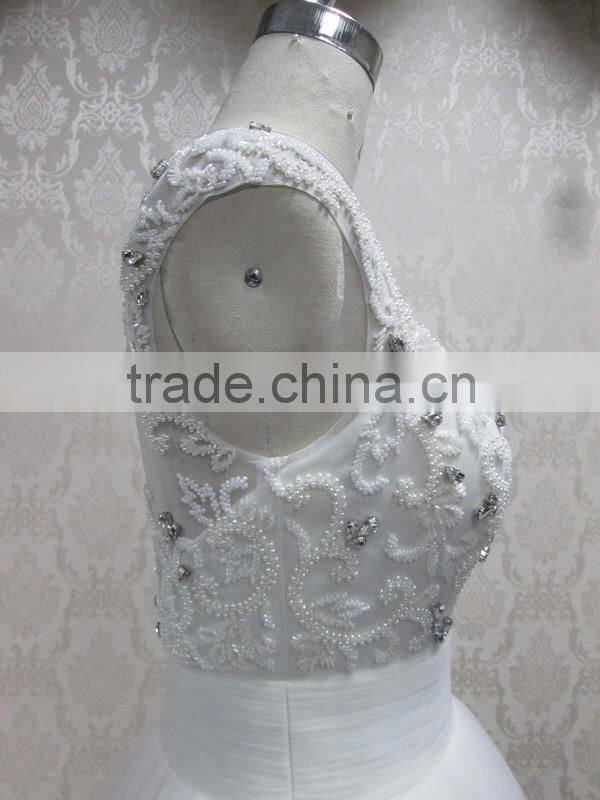WD10 Hot selling Senior Hand-made beaded bling crystal White Wedding Dress