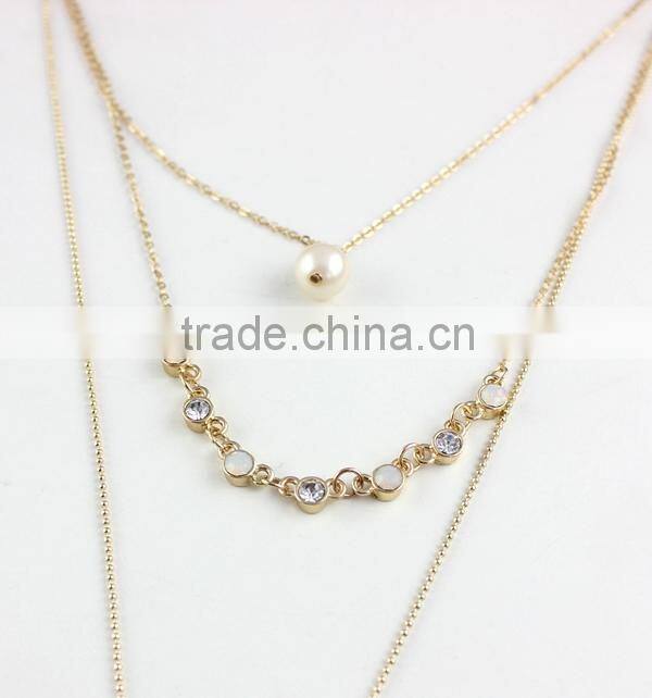 2015 Newest 3rows Natural Opal Stone and Pearl Pendant Necklace