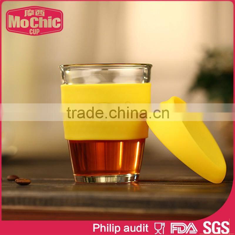 400Ml/550ML Mochic reusable customized glass water bottle with metal cap and silicone sleeve