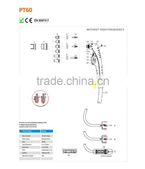 PT60 High frequency 10-60 AMPS PLASMA CUTTING GUN
