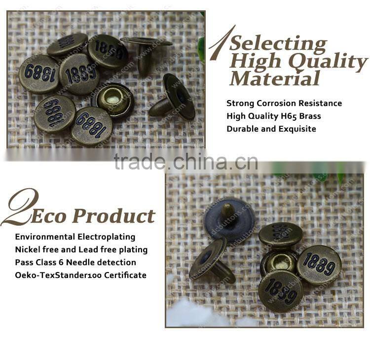 Metal Button Antique Brass Jeans Rivet with Custom Logo,Apparel Jeans Rivet Buttons for Jeans
