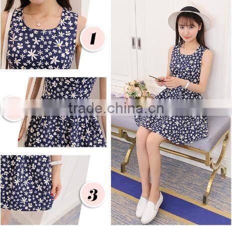 2016 Printing Summer Collect Waist Dress With Printed Fashion Style