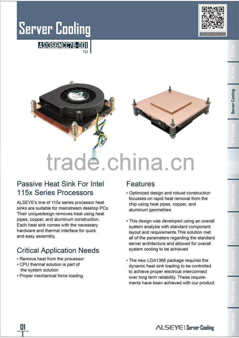 Alseye manufacturer BA0108 cpu cooling fan 1u heatsink for gaming pc power supply