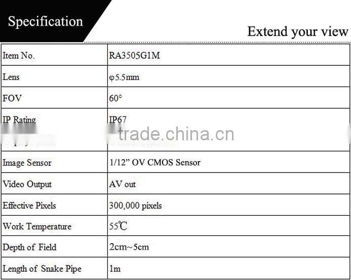 Ralcam 1m waterproof flexible tube D5.5mm camera inspection borescope