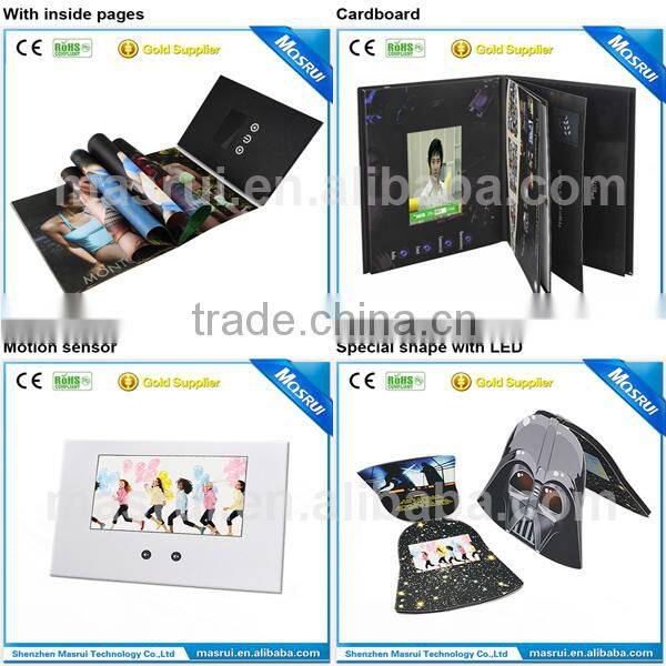 hardboad muti-page print video brochure/video book each page with light sensor control video paly