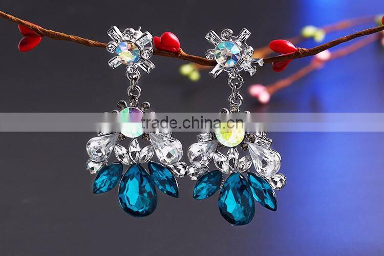 newest designs promotion multi color rhinestone water drop fancy earrings for party girl