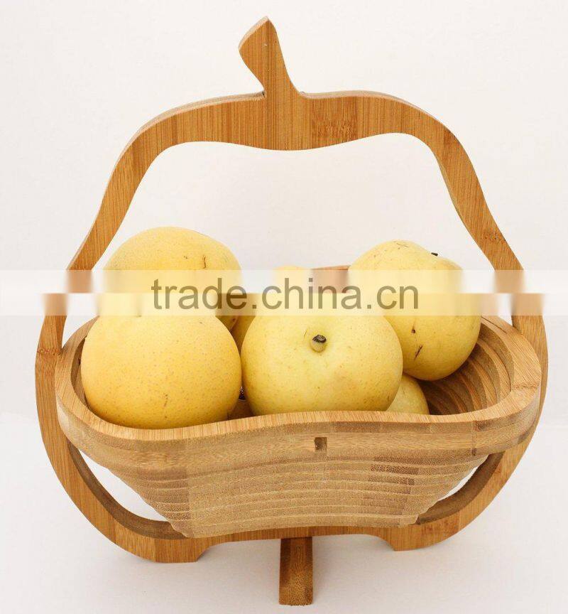 Large Flatware Pear Shaped Folding Bamboo Collapsing Wooden Hanging Bread Roll Basket