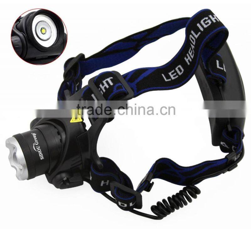 Sidiou Group 1800Lm XM-L T6 10W Focus LED Headlamp Light with 2 X 3.7V 3000mAh 18650 Rechargeable Battery and Battery Charger