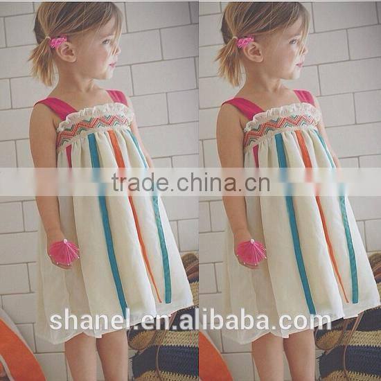 2015 new arrival Occident fashion colorful stripe girls dress cotton princess dress