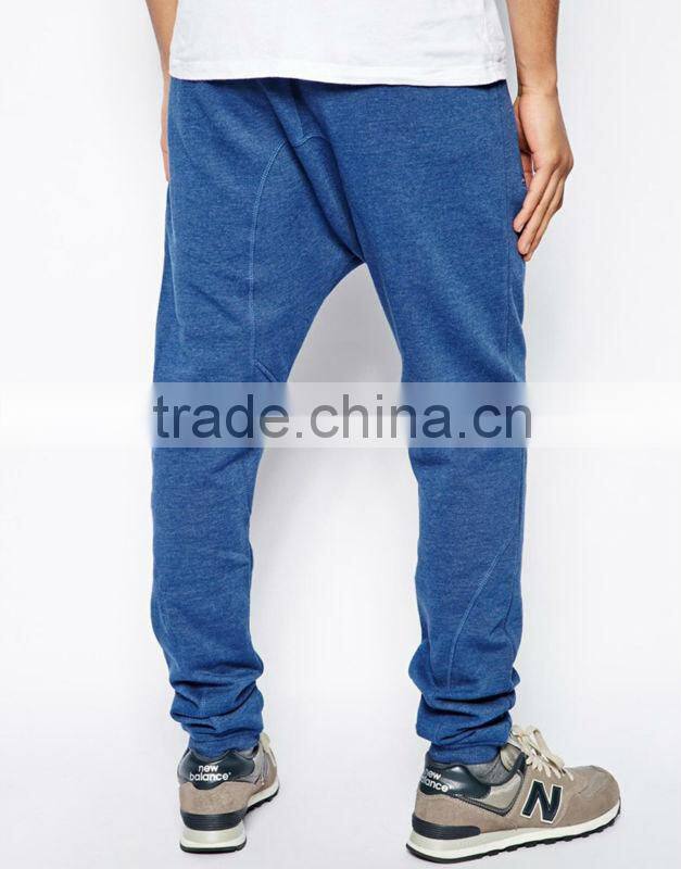 2014 latest design drop crotch blue drawstring man pants with side pockets