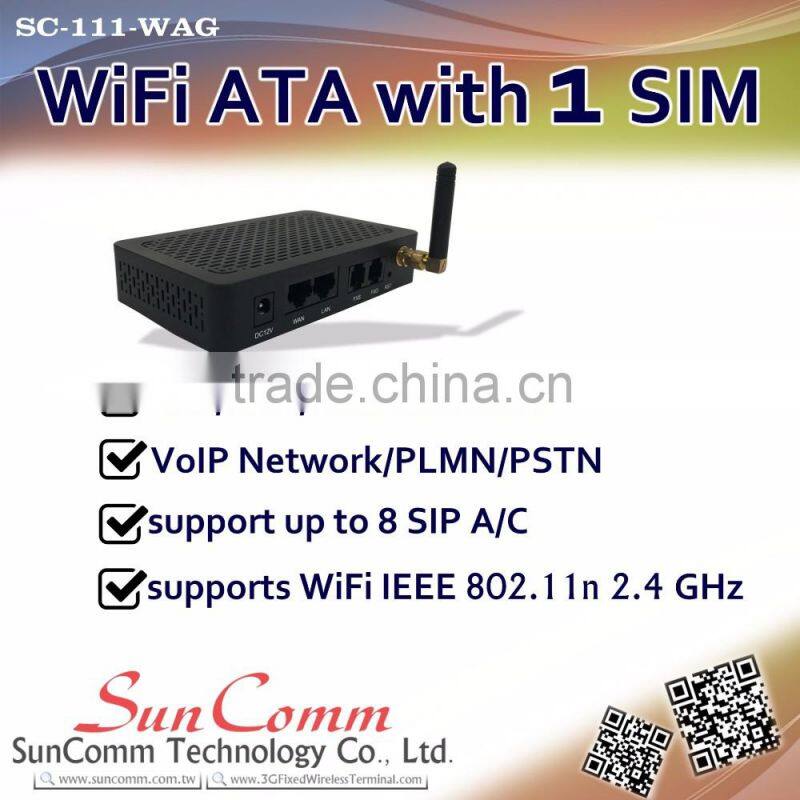 SC-111-WAG Wifi ATA with 1SIM, 1FXO, 1FXS, Wifi hotspot, GSM, multi-functional gateway, WiFi AP