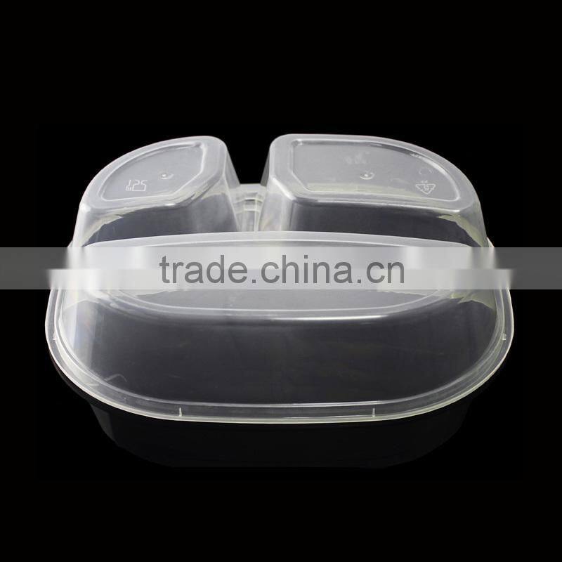 high quality plastic take-away food container 3-compartment 1000ml