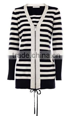 V neck Zipper up women sweatshirt clothes custom high quality competitive price stripe sweatshirt for women