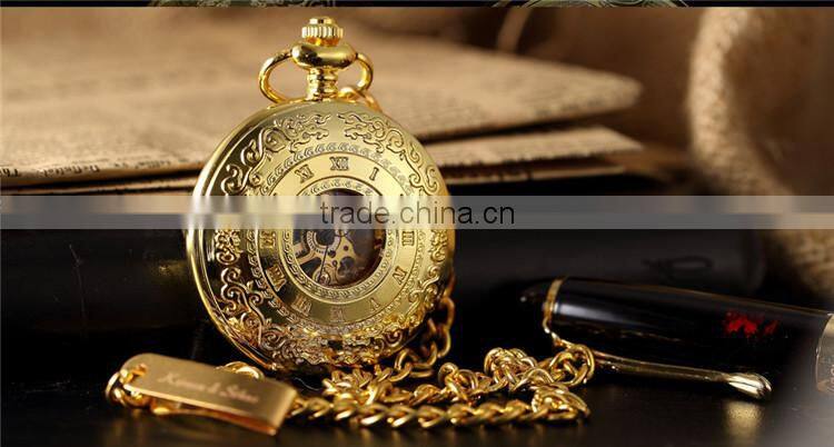 Skeleton Steampunk Transparent Half Hunter Roman Dial Gold Mechanical Pocket Watch