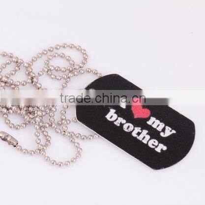 Black Light Flat Dog Tag "I love brother" Necklace For Family Gifts