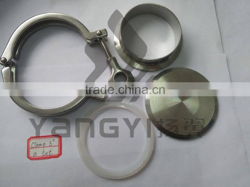 stainless steel 3'' tri clover clamp with end cap ferrule and gasket